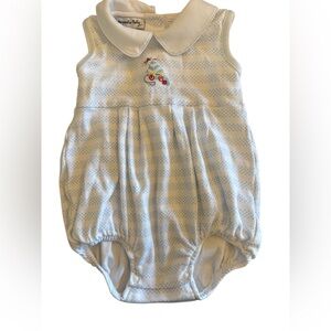 Magnolia Baby Blue and White Striped romper with cute embroidery. Never worn.